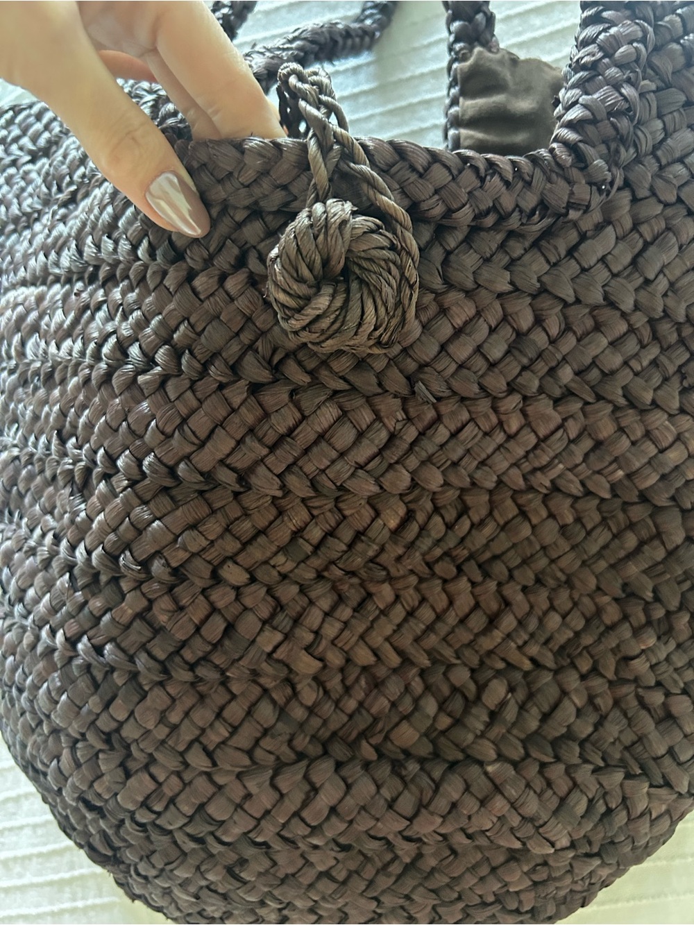 Woven Crochet Tote Bag in Dark Brown